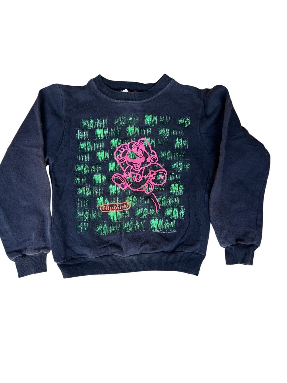 1989 RARE Nintendo of Ameria Super Mario Kids Boy Neon Graphic Sweatshirt Sz 6